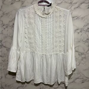 Zara Elegant White Lace Women's Top S